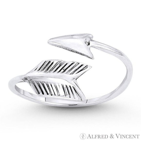 Arrow & Quill Archery Charm Bypass Ring in .925 Sterling Silver - Size 9 - Picture 1 of 1